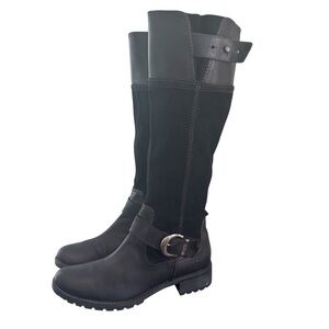 Timberland Bethel Black Leather Suede tall low heeled riding boots 7.5
